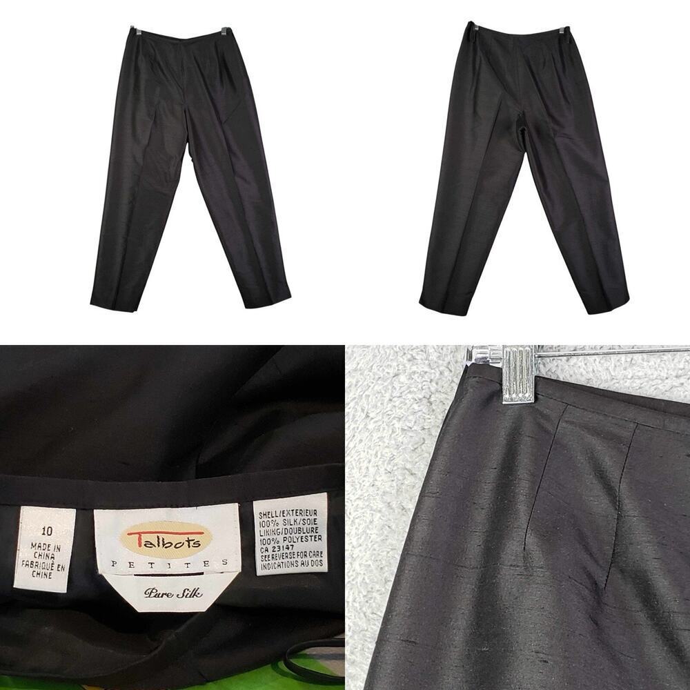 Vintage Talbots Pants Size 10 Black Side Zip Ankle Taper Leg Holiday High Rise